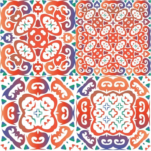 Azulejos Antiguos Talavera Patchworks Diseño Original Conjunto Patrones Sin Costura — Vector de stock