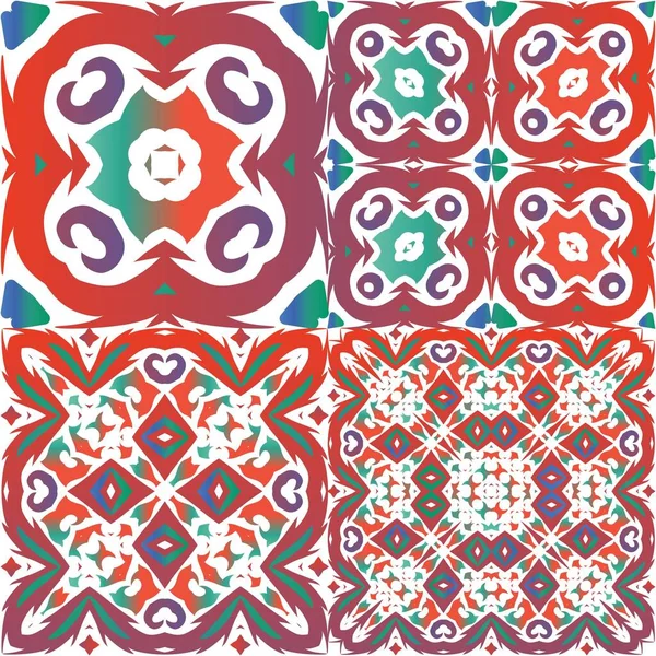 Ethnische Keramikfliesen Mexikanischem Talavera Küchendesign Kit Von Vektor Nahtlose Muster — Stockvektor