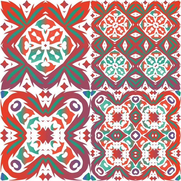 古董墨西哥塔拉维拉陶瓷 矢量无缝模式的集合 时尚的设计 用于剪贴簿 智能手机盒 T恤衫 包或亚麻布的红色花卉装饰和抽象装饰 — 图库矢量图片