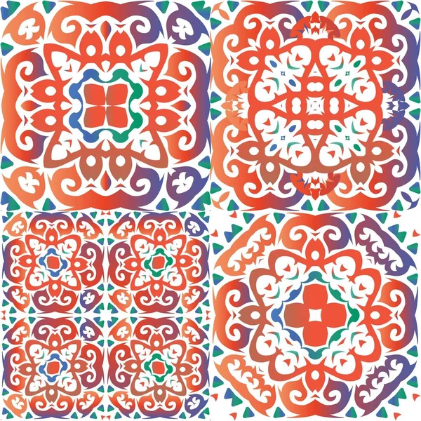 Carreaux Céramique Ethnique Talavera Mexicain Design Mode Kit Motifs Vectoriels — Image vectorielle