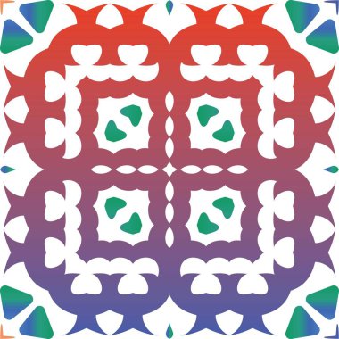 Antika talavera kiremit yama işi. Modern tasarım. Vektörsüz şablon. Çantalar, akıllı telefon kılıfları, tişörtler, çarşaflar ve koleksiyon defterleri için kırmızı Meksika süslemeleri..