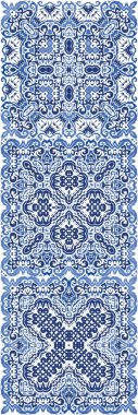 Dekoratif renk seramik azulejo fayansları. Vektör aralıksız desenler. Geometrik tasarım. Baskı, web arkaplanı, yüzey dokusu, havlu, yastık, duvar kağıdı için mavi folklor süslemeleri.