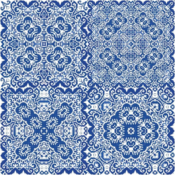 Portuguese Ornamental Azulejo Ceramic Set Vector Seamless Patterns Modern Design — Stock Vector