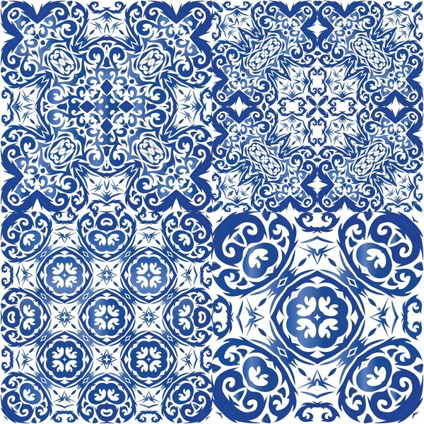 Azulejo Vintage Português Design Gráfico Kit Padrões Sem Emenda Vetor — Vetor de Stock