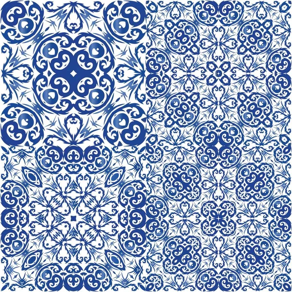 Antiquité Portugaise Azulejo Céramique Collection Motifs Vectoriels Sans Couture Conception — Image vectorielle