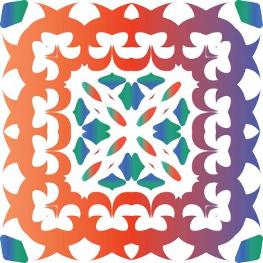 Dekoratif renk talavera fayansları. Vektörsüz desenli el ilanı. Banyo tasarımı. Baskı, web arkaplanı, yüzey dokusu, havlu, yastık, duvar kağıdı için kırmızı halk etnik süsü.