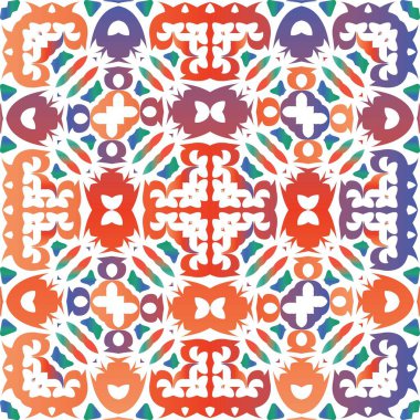 Süslü Talavera Meksika fayans dekoru. Vektörsüz desenli elementler. Banyo tasarımı. Çarşaflar, akıllı telefon kılıfları, hatıra defterleri, çantalar ya da tişörtler için kırmızı muhteşem çiçek desenleri..