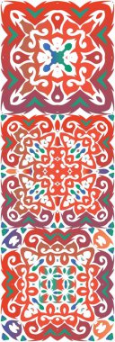 Geleneksel süslü Meksika Talavera 'sı. Vektörsüz desenlerin toplanması. Geometrik tasarım. Ağ arkaplanı, baskı, yastıklar, yüzey dokusu, duvar kağıdı, havlular için kırmızı soyut arkaplan.