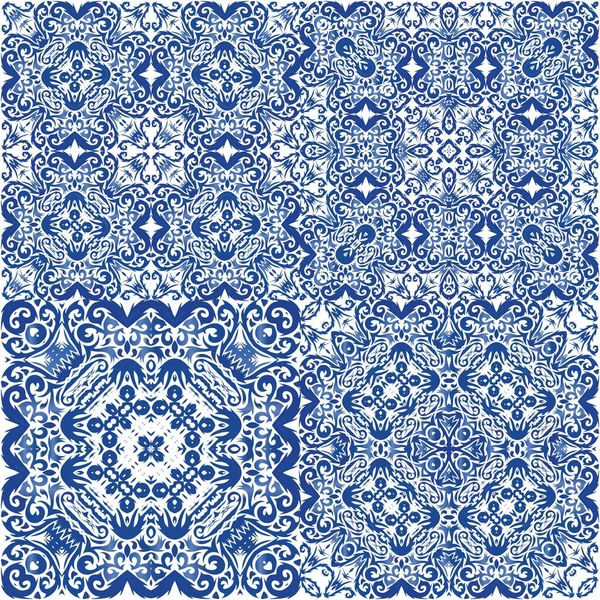 Warna Dekoratif Ubin Keramik Azulejo Koleksi Pola Vektor Mulus Desain - Stok Vektor