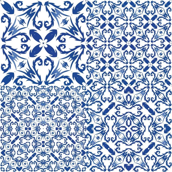 Azulejo Decorativo Azulejos Portugal Decoração Kit Padrões Sem Emenda Vetor —  Vetores de Stock