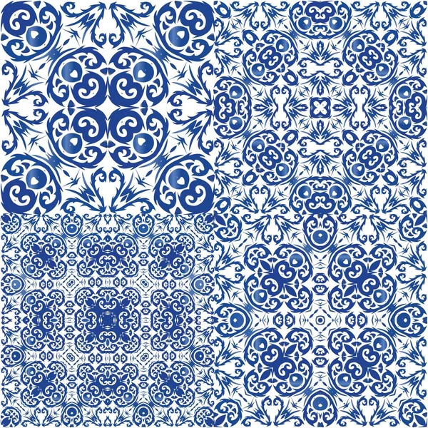 Ethnische Keramikfliesen Portugiesischem Azulejo Modernes Design Eine Reihe Von Vektor — Stockvektor