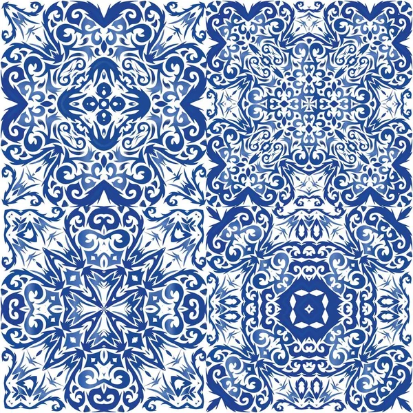 Decoratieve Kleur Keramische Azulejo Tegels Kit Van Vector Naadloze Patronen — Stockvector