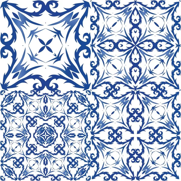 Antiquité Portugaise Azulejo Céramique Conception Salle Bains Ensemble Motifs Vectoriels — Image vectorielle