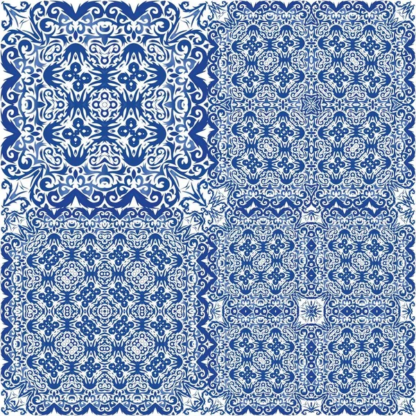 Ceramic Tiles Azulejo Portugal Universal Design Kit Vector Seamless Patterns — Stock Vector