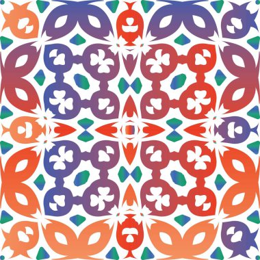 Meksika Talavera 'sında etnik seramik fayans. Geometrik tasarım. Vektör desensiz kolaj. Yüzey dokusu, havlu, yastık, duvar kağıdı, baskı, web arkaplanı için kırmızı vintage süsleme.