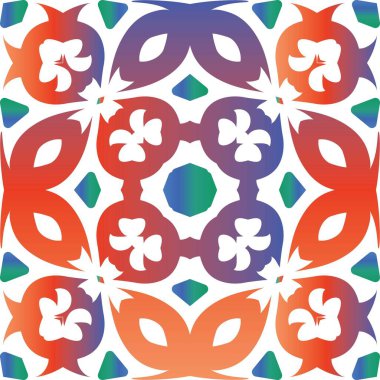 Dekoratif renk talavera fayansları. Vektör desensiz kolaj. Orijinal tasarım Baskı, web arkaplanı, yüzey dokusu, havlu, yastık, duvar kağıdı için kırmızı halk etnik süsü.