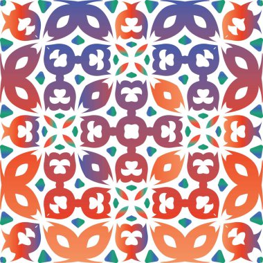 Meksika Talavera 'sında etnik seramik fayans. Vektör desensiz kolaj. Moda tasarımı. Yüzey dokusu, havlu, yastık, duvar kağıdı, baskı, web arkaplanı için kırmızı vintage süsleme.