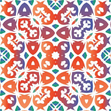 Geleneksel süslü Meksika Talavera 'sı. Renkli tasarım. Vektörsüz desenli el ilanı. Web arkaplanı, baskı, yastıklar, yüzey dokusu, duvar kağıdı, havlular için kırmızı soyut arkaplan.