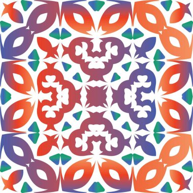 Meksika Talavera 'sında etnik seramik fayans. Vektörsüz desen dokusu. Mutfak tasarımı. Yüzey dokusu, havlu, yastık, duvar kağıdı, baskı, web arkaplanı için kırmızı vintage süsleme.
