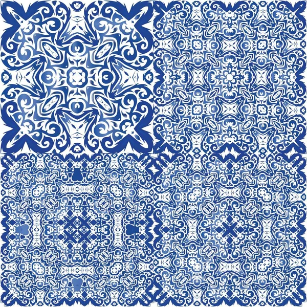 Portuguese Ornamental Azulejo Ceramic Collection Vector Seamless Patterns Universal Design — Stock Vector