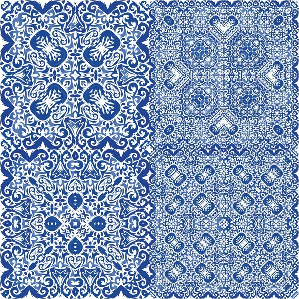 Decoración Azulejo Portugal Azulejos Ornamentales Diseño Geométrico Colección Patrones Sin — Vector de stock