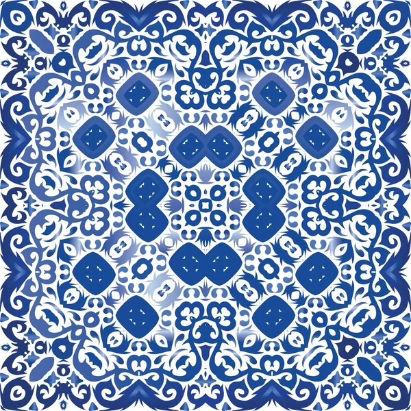 Ornamental Azulejo Portugal Tiles Decor Vector Seamless Pattern Poster Modern — Stock Vector
