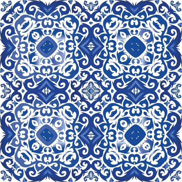 Traditionele Sierlijke Portugese Azulejo Vector Naadloze Patroonelementen Creatief Ontwerp Blauwe — Stockvector
