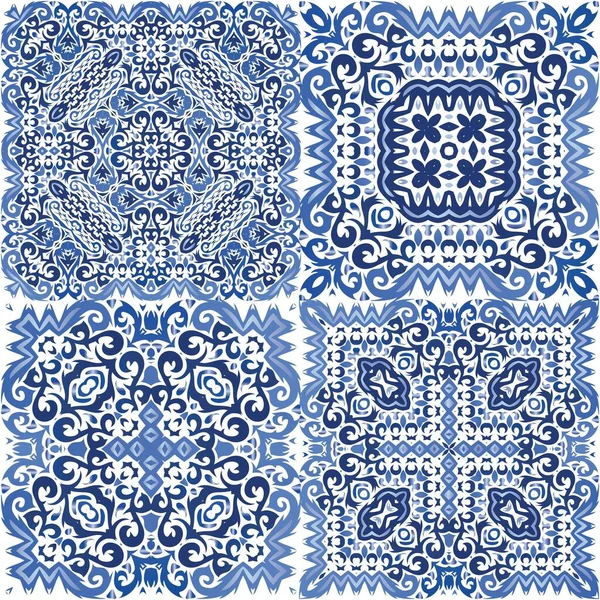 Azulejos Portugueses Ornamentados Tradicionales Diseño Universal Kit Patrones Sin Costura — Archivo Imágenes Vectoriales