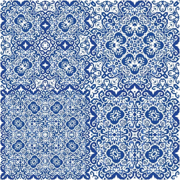 Azulejos Azulejo Portugal Kit Padrões Sem Emenda Vetor Design Moderno — Vetor de Stock
