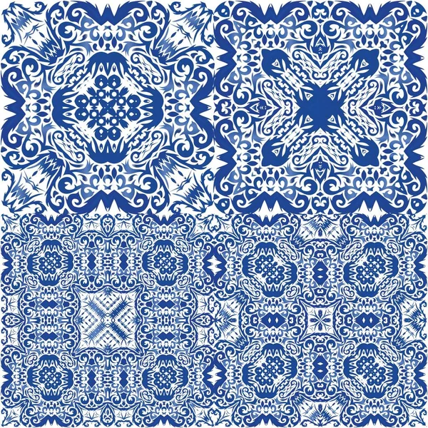 Keramik Azulejo Portugis Antik Desain Asli Kit Pola Vektor Mulus - Stok Vektor