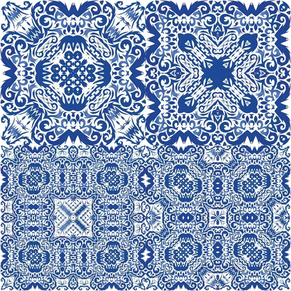 Cerâmica Antiga Portuguesa Azulejo Design Original Kit Padrões Sem Emenda — Vetor de Stock