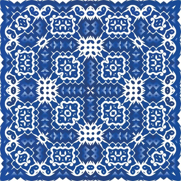 Antiquité Portugaise Azulejo Céramique Cadre Vectoriel Sans Couture Conception Salle — Image vectorielle