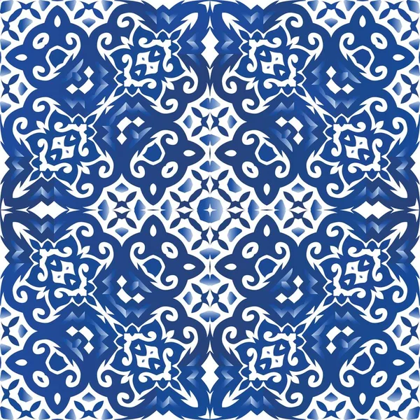 Ornamental Azulejo Dekorasi Ubin Portugal Desain Asli Tekstur Pola Vektor - Stok Vektor