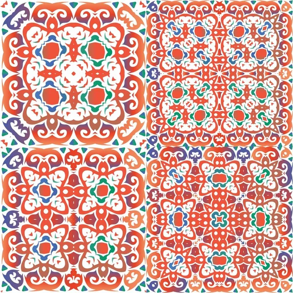 Етнічна Керамічна Плитка Мексиканській Талебері Набір Векторних Безшовних Візерунків Дизайн — стоковий вектор