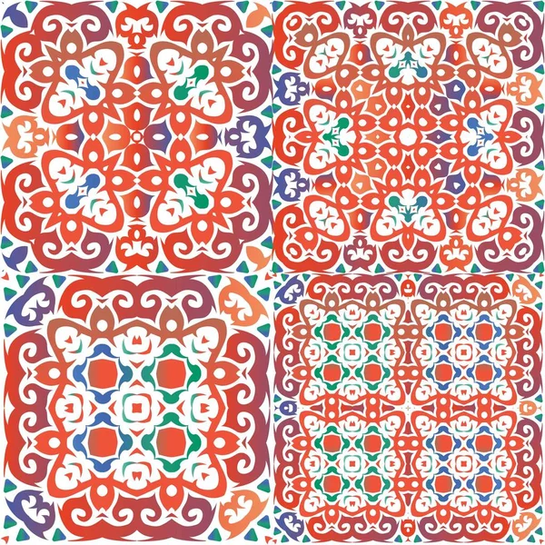 Декор Декоративной Талаверы Мексиканской Плитки Набор Векторных Бесшовных Шаблонов Дизайн — стоковый вектор