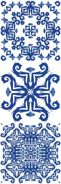 Portuguese Ornamental Azulejo Ceramic Modern Design Vector Seamless Pattern Collage — Stock Vector