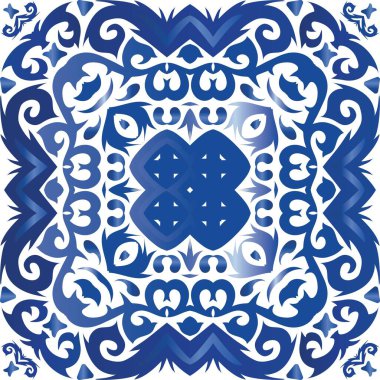 Portekiz yapımı Azulejo fayansları. Şık tasarım. Vektörsüz desenli çardak. Yastıklar, baskılar, duvar kağıtları, ağ arkaplanı, havlular, yüzey dokusu için mavi antika arkaplan.