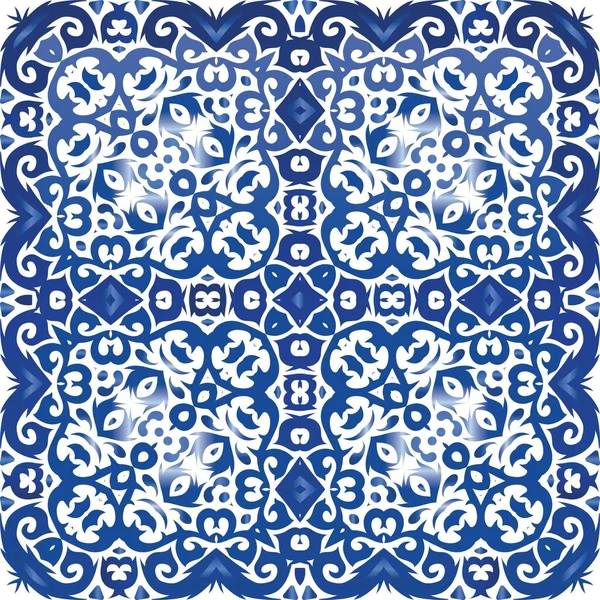 Portugalski Vintage Azulejo Płytki Ilustracja Bezszwowego Wzoru Wektora Modny Design — Wektor stockowy