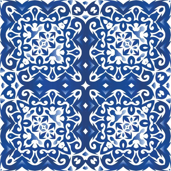 Traditionelles Portugiesisches Azulejo Geometrisches Design Vektornahtloses Muster Poster Blauer Abstrakter — Stockvektor