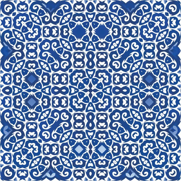 Antike Azulejo Fliesen Patchwork Vektornahtloses Muster Poster Modernes Design Blaues — Stockvektor