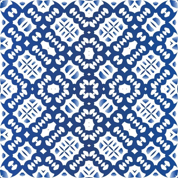 Португальские Винтажные Плитки Azulejo Векторный Бесшовный Паттерн Геометрический Дизайн Синий — стоковый вектор