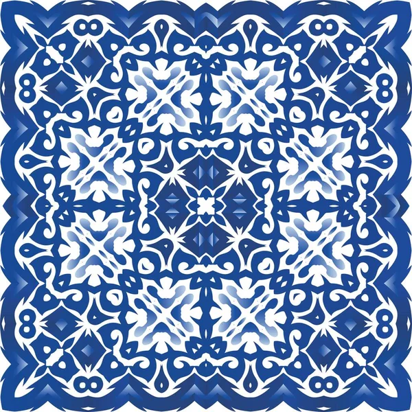 Portekizce Süslemeli Azulejo Seramik Grafik Tasarımı Vektörsüz Desenli Çardak Duvar — Stok Vektör