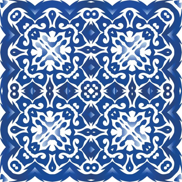 Cerâmica Azulejana Ornamental Portuguesa Padrão Sem Costura Vetorial Aquarela Projeto — Vetor de Stock
