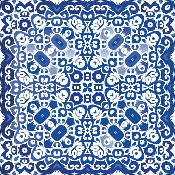 Telha Cerâmica Étnica Azulejo Português Projeto Cozinha Ilustração Padrão Sem — Vetor de Stock