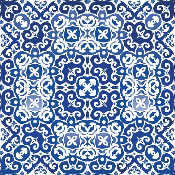Antike Azulejo Fliesen Patchwork Stilvolles Design Vektor Nahtlose Musterelemente Blaues — Stockvektor