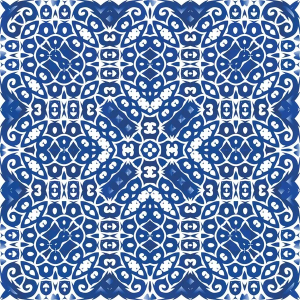 Cerâmica Azulejana Ornamental Portuguesa Projeto Banheiro Conceito Padrão Sem Costura — Vetor de Stock