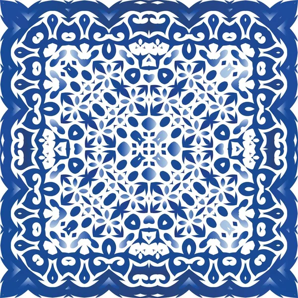 Antike Portugiesische Azulejo Keramik Vektor Nahtlose Muster Aquarell Kreatives Design — Stockvektor