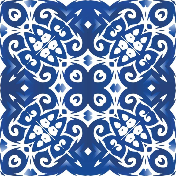 Azulejo Portugués Ornamental Cerámica Elementos Patrón Sin Costura Vectorial Diseño — Vector de stock