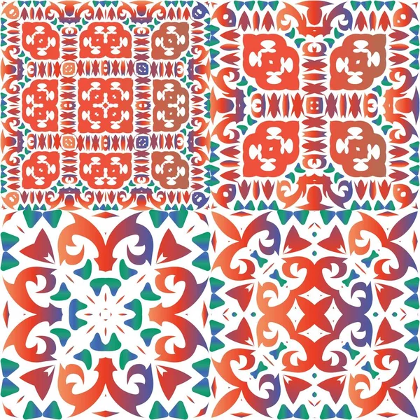 Couleur Décorative Carreaux Talavera Céramique Ensemble Motifs Vectoriels Sans Couture — Image vectorielle