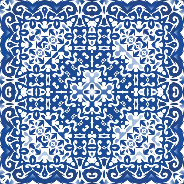 Ethnic Ceramic Tile Portuguese Azulejo Geometric Design Vector Seamless Pattern — Stock Vector